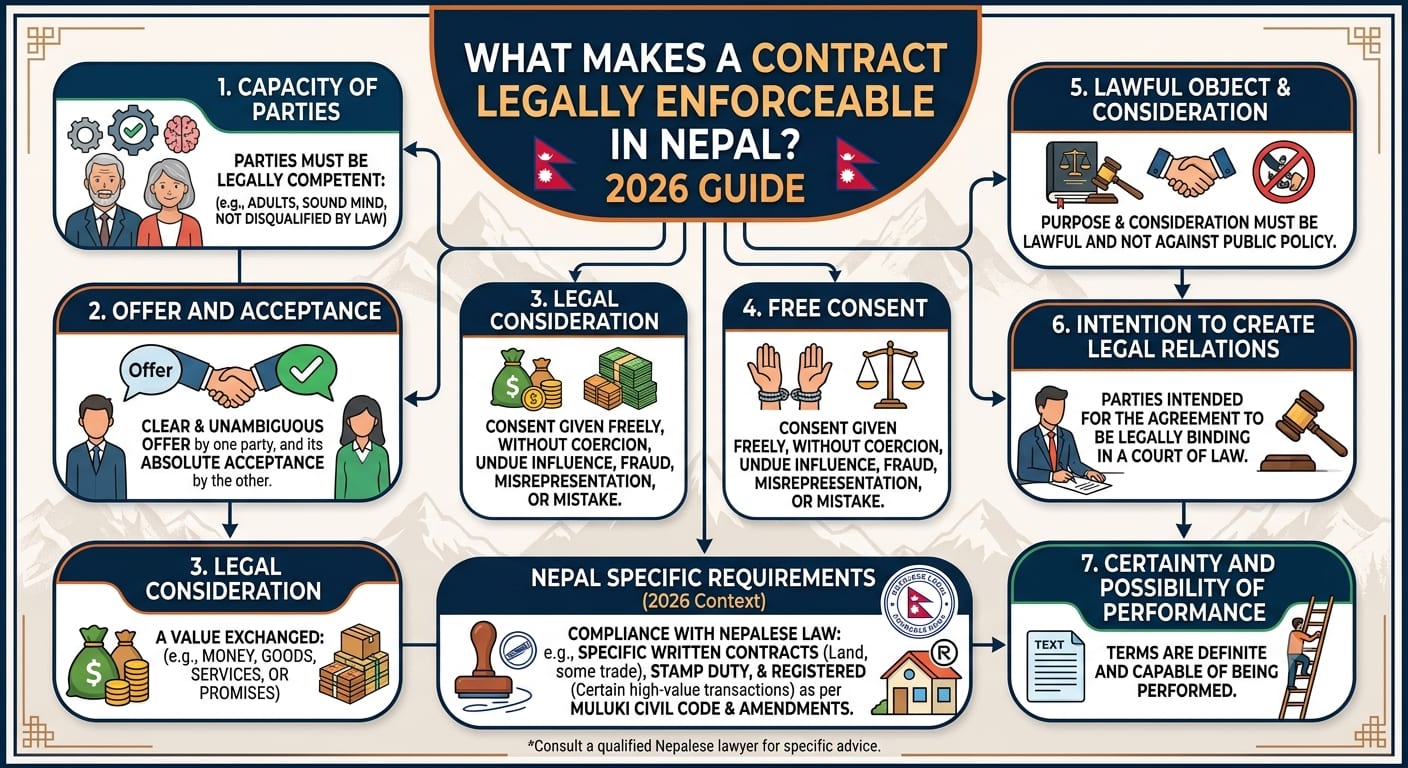 Secured matching agreement copies and Nepal flag representing a legally binding and enforceable contract