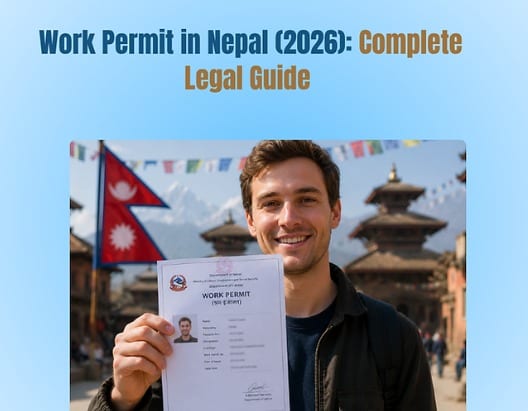 Nepal work-permit planning desk with employment, qualification and recruitment files overlooking Kathmandu